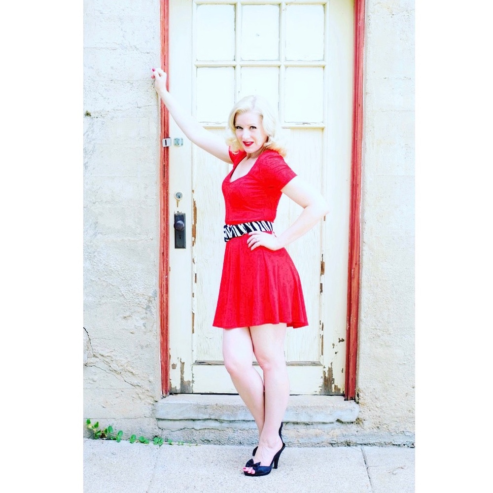 Express Red Ribbed Dress - Picture 2 of 3